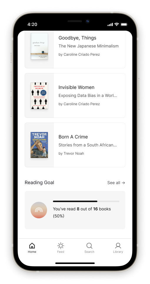 Screenshot: Stay on track with a reading goal