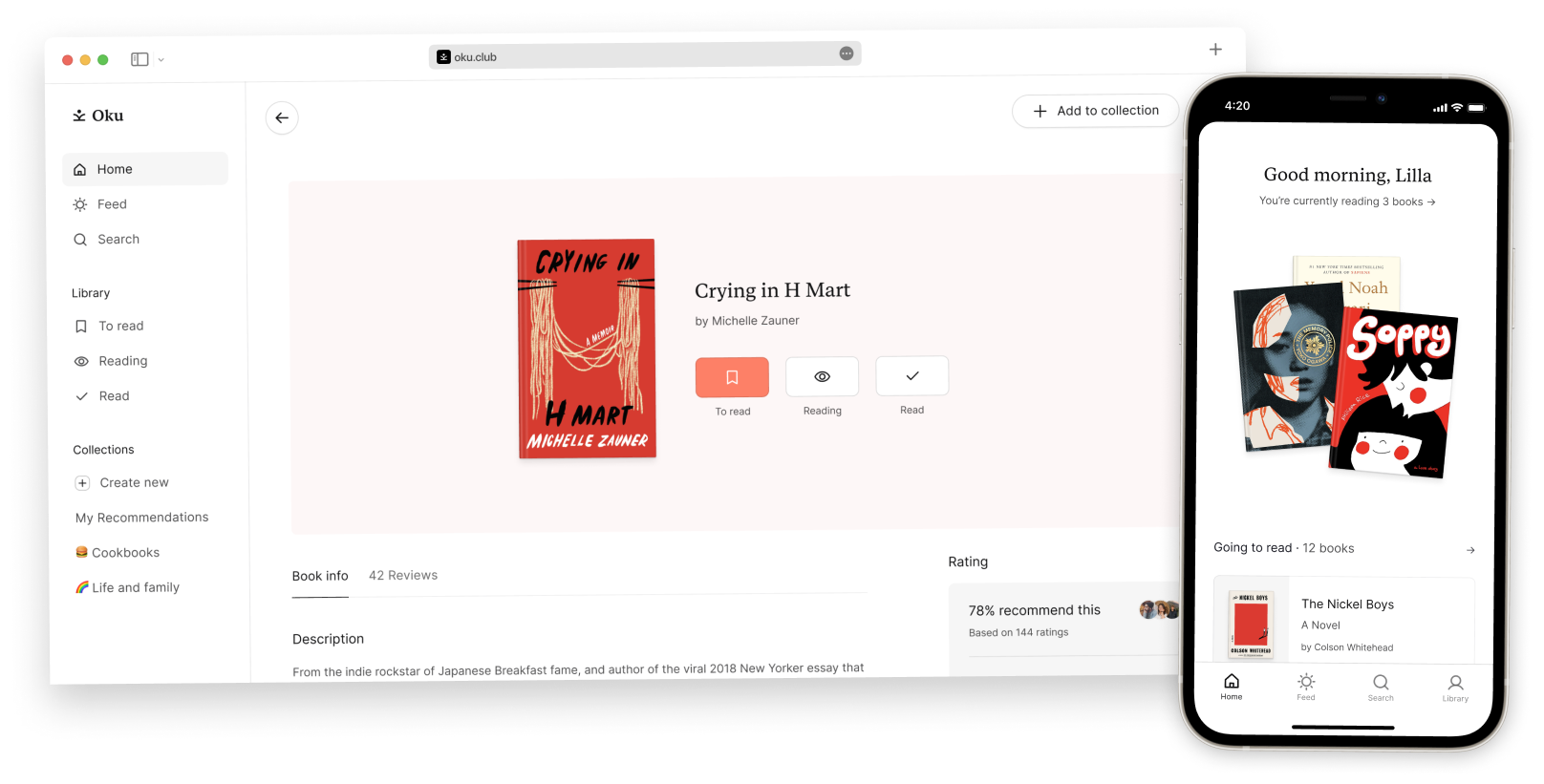 Screenshots: Track your reading and build your library